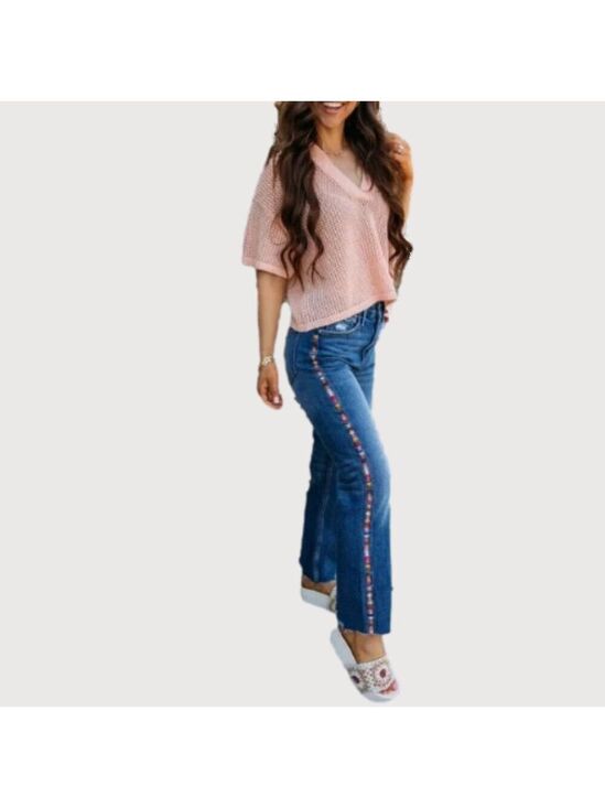 DRIFTWOOD Denim - Driftwood Royce Straight Crop Jeans in Kaleidoscope Embroidery Size 26 Boho EUC